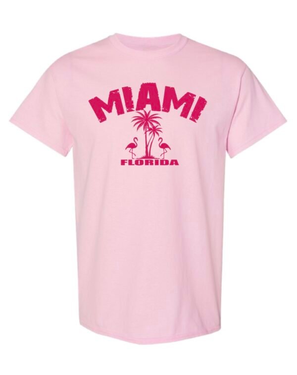 Light Pink-Colored T-shirt With Miami,Florida With Flamingos Logo.