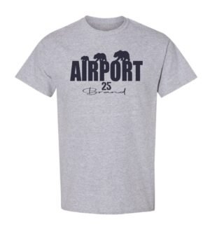 gray colored t-shirt with a design of airport brand Heather Sport Gray-Colored T-shirt With Airport Brand Logo.