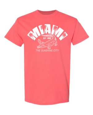 Coral Silk-Colored T-shirt With Miami, Alligator Logo.