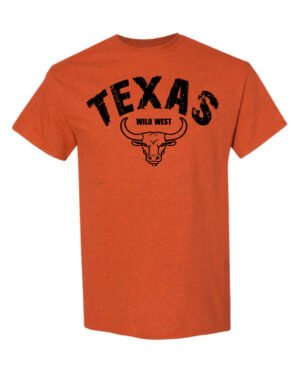 orange colored t-shirt with a design of Texas Heather Antique Orange-Colored T-shirt With Texas Logo.