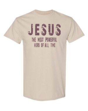 Sand-Colored T-shirt With The Jesus The Hero Logo In Brown Ink.